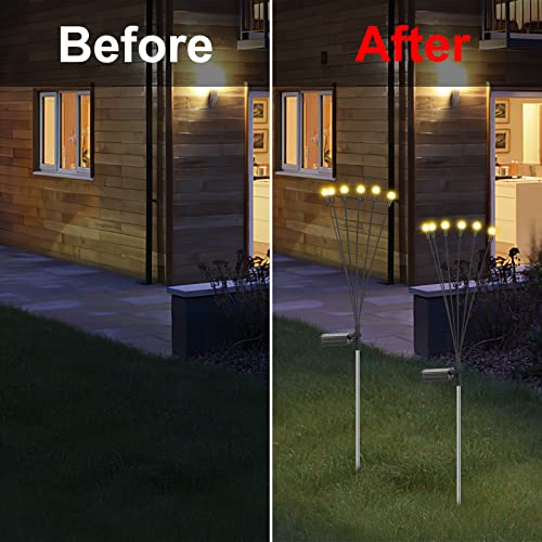 Upgraded Solar Powered Firefly Lights Outdoor Waterproof, 3000K Warm White Lights, Outdoor Solar Garden Lights, Swaying with The Wind, Solar Lights Decorative for Patio Yard Lawn Pathway 2 Pack