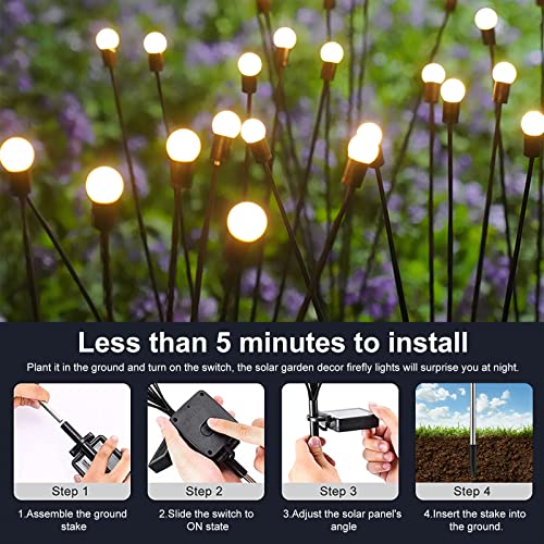 Upgraded Solar Powered Firefly Lights Outdoor Waterproof, 3000K Warm White Lights, Outdoor Solar Garden Lights, Swaying with The Wind, Solar Lights Decorative for Patio Yard Lawn Pathway 2 Pack