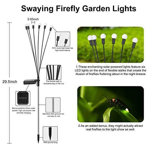 Upgraded Solar Powered Firefly Lights Outdoor Waterproof, 3000K Warm White Lights, Outdoor Solar Garden Lights, Swaying with The Wind, Solar Lights Decorative for Patio Yard Lawn Pathway 2 Pack