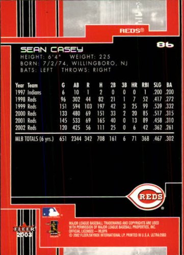 2003 Ultra Baseball Card #86 Sean Casey