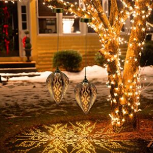 solar outdoor lights lanterns waterproof – oxyled 2 pack hanging decorative metal lamps with pattern for outside patio tree garden yard front porch backyard pathway christmas decor decorations gifts