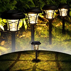 solpex 6 pack solar pathway lights, solar powered outdoor lights, high lumen outdoor solar lights, metal & glass garden lights waterproof for patio, yard lawn and garden (warm white)……