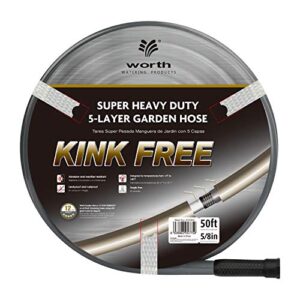 worth garden long garden hose 5/8 in. x 50ft. no kink,heavy duty,durable water hose with solid brass hose fittings, swivel grip,male to female fittings,pvc pipe,12 years warranty, grey，h055d04