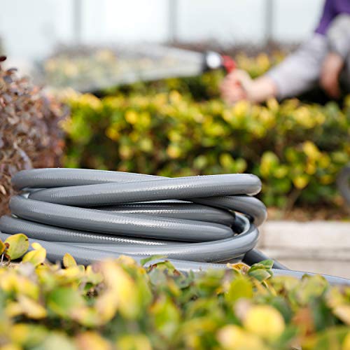 Worth Garden Long Garden Hose 5/8 in. x 50ft. NO KINK,HEAVY DUTY,Durable Water Hose with Solid Brass Hose Fittings, Swivel Grip,Male to Female Fittings,PVC Pipe,12 YEARS WARRANTY, grey，H055D04