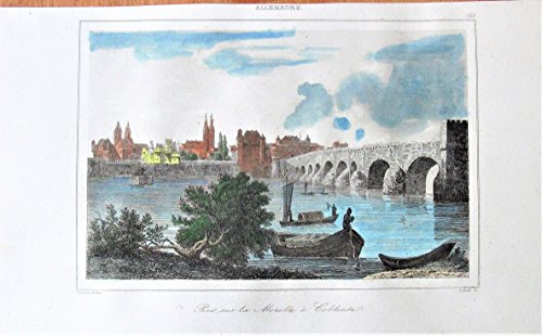 Antique Steel Engraving: Pont Sure La Moxelle a Coblent