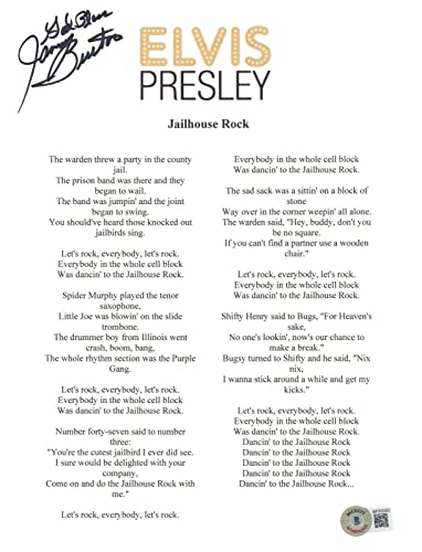 James Burton Signed Elvis Presley Jailhouse Rock Lyric Sheet 8.5x11 Beckett COA