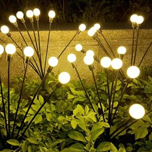 solar garden lights, 4 pack 8 led new upgraded solar firefly starburst swaying lights outdoor waterproof, 2 modes solar outdoor lights garden decorative light yard patio pathway decoration, warm white