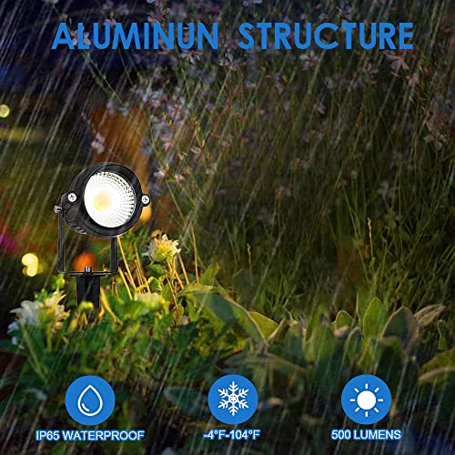 EAGLOD 5W Low Voltage LED Landscape Lights with Connectors,12V~24V Outdoor Spotlight 5000K Daylight Waterproof for Yard Landscape Lighting,Tree Flag Spotlights,Garden Path Lights with Spike (10Pack)