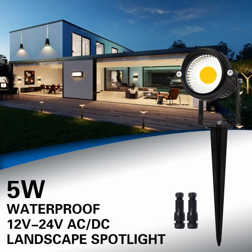 EAGLOD 5W Low Voltage LED Landscape Lights with Connectors,12V~24V Outdoor Spotlight 5000K Daylight Waterproof for Yard Landscape Lighting,Tree Flag Spotlights,Garden Path Lights with Spike (10Pack)