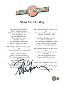 peter frampton signed autographed show me the way lyric sheet 8.5×11 beckett coa