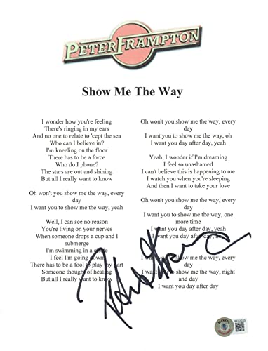 Peter Frampton Signed Autographed Show Me The Way Lyric Sheet 8.5x11 Beckett COA