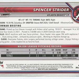 2022 Bowman #41 Spencer Strider RC - Rookie Card Atlanta Braves Baseball NM-MT