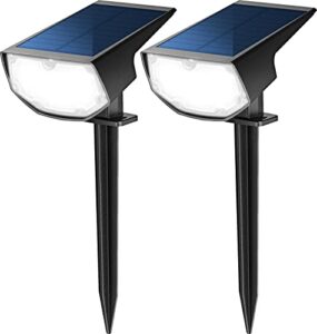 solar outdoor lights, ‎𝟳𝟬𝟬 lumen bright spot lights 𝗜𝗣𝟲𝟴 waterproof, auto on/off solar landscape lights with 40000h lifespan, 2-in-1 garden lights for yard/pathway/security, cold white 2 pack