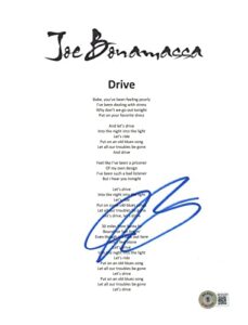 joe bonamassa signed autographed drive song lyric 8.5×11 music sheet beckett coa