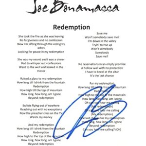 Joe Bonamassa Signed Autographed Redemption Song Lyric 8.5x11 Sheet Beckett COA