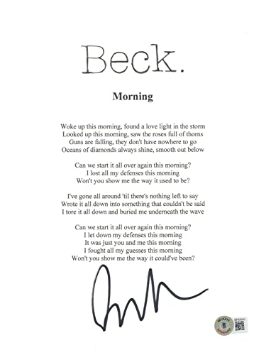 Beck Hansen Signed Autographed Morning Song Lyric 8.5x11 Music Sheet Beckett COA