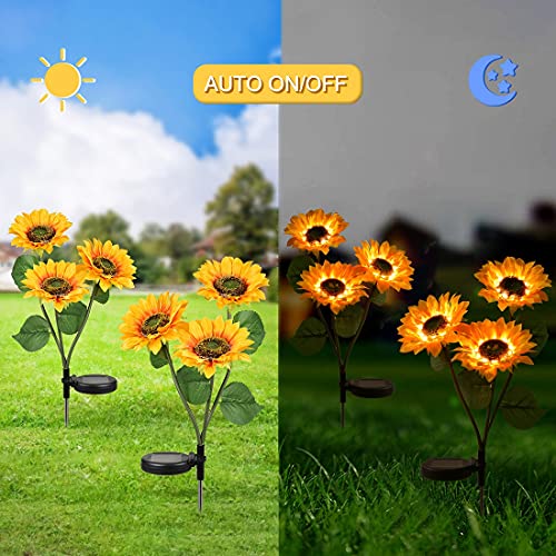 Doingart 2 Packs Solar Sunflower Lights,Upgrade Solar Powered Sunflower Lights with 3 Sunflower,LED Solar Lights Outdoor for Patio Lawn Garden Yard Pathway Decoration