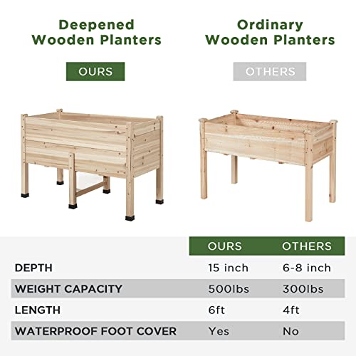 AMERLIFE 15 Inch Deep Wooden Raised Garden Planter 4x2FT Raised Garden Bed with Legs Elevated Planter Box Elevated Garden Planters for Deep-Rooted Plants 500lb Capacity Outdoors Patio Backyard