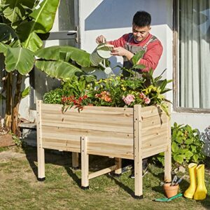 AMERLIFE 15 Inch Deep Wooden Raised Garden Planter 4x2FT Raised Garden Bed with Legs Elevated Planter Box Elevated Garden Planters for Deep-Rooted Plants 500lb Capacity Outdoors Patio Backyard