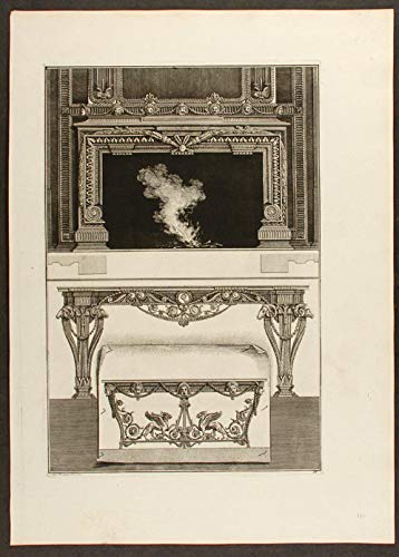 [Plate of neo-Classical designs for one fireplace and two console tables, from"Diverse maniere d'adornare i cammini ed ogni altra parte degli edifizi".