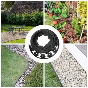 Landscape Edging Kit 33ft No Dig Plastic Garden Edging Border with 30 Spikes Flexible Garden Lawn Edge Grass Edging Borders Weed Border Path Border Edging Fieldstone Edging Tree Edging (Black)