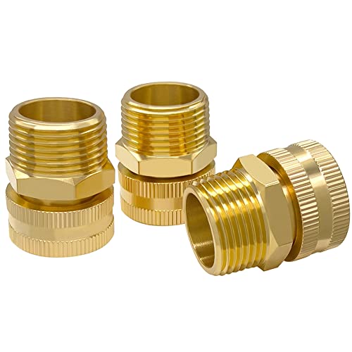 Hooshing 3PCS 3/4" GHT Female to 3/4" NPT Male Garden Hose Swivel Adapter Solid Brass Garden Hose Connectors