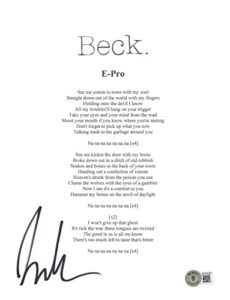 beck hansen signed autographed e-pro song lyric 8.5×11 music sheet beckett coa