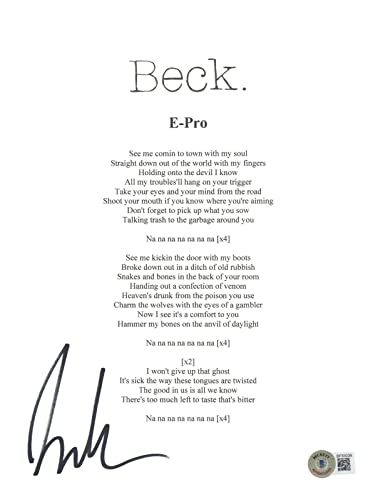 Beck Hansen Signed Autographed E-Pro Song Lyric 8.5x11 Music Sheet Beckett COA