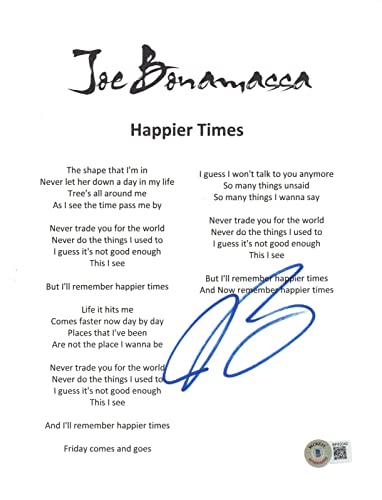 Joe Bonamassa Signed Autographed Happier Times Lyric Sheet 8.5x11 Beckett COA