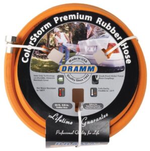 dramm 17002 colorstorm rubber garden hose, 5/8″ x50′, orange