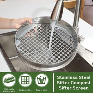 Youyole 11.81 Inch Sand Sifter Sieve for Gardening Garden Dirt Rocks Stainless Steel Soil Riddle Mesh Filter Compost Screen 12.5 mm in Hole Size Bonsai Tool, silver