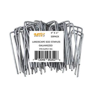 mtb 50 pack 4×1 inch 11ga(0.12inch) sod staples garden pins netting stakes ground spikes landscape cover pegs anti-rust galvanized