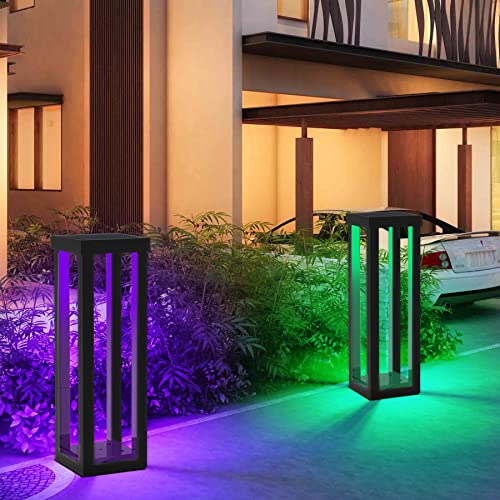 CREPOW Solar Patio Floor Lamp Outdoor, 2 Pack RGB Color Changing Landscape Path Lights Garden Decorations Waterproof 12H Endurance Cordless Landscaping for Porch Lawn Yard Backyard (Black)