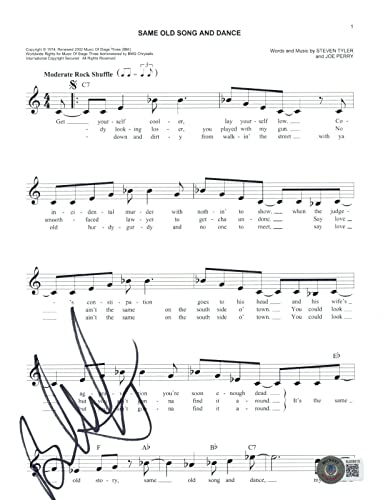 Brad Whitford Aerosmith Signed Same Old Song and Dance Music Sheet Beckett COA