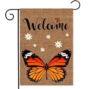 YMYIELD Welcome Monarch Butterfly Garden Flag Butterfly lovers Burlap Vertical Double Sided Yard Flags, Keep Flying if You Have Wings Outdoor Indoor Lawn Home for Personalized Decor 12.5x18 Inch