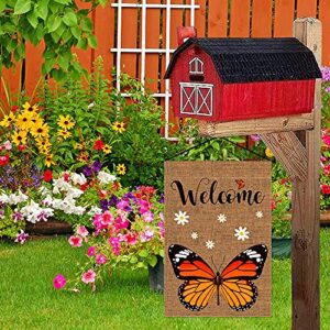 YMYIELD Welcome Monarch Butterfly Garden Flag Butterfly lovers Burlap Vertical Double Sided Yard Flags, Keep Flying if You Have Wings Outdoor Indoor Lawn Home for Personalized Decor 12.5x18 Inch