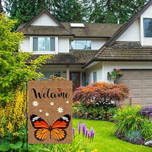 YMYIELD Welcome Monarch Butterfly Garden Flag Butterfly lovers Burlap Vertical Double Sided Yard Flags, Keep Flying if You Have Wings Outdoor Indoor Lawn Home for Personalized Decor 12.5x18 Inch