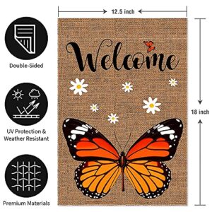 YMYIELD Welcome Monarch Butterfly Garden Flag Butterfly lovers Burlap Vertical Double Sided Yard Flags, Keep Flying if You Have Wings Outdoor Indoor Lawn Home for Personalized Decor 12.5x18 Inch