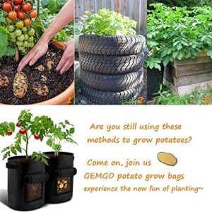 GEMGO 3 Pack Potato Grow Bag, 7 Gallon Aeration Waterproof Fabric Sweet Potato Planter, Harvest Window Vegetable Peanut Growing Box Bucket Pot for Nursery Garden (3 Pack, Black Brown Green)