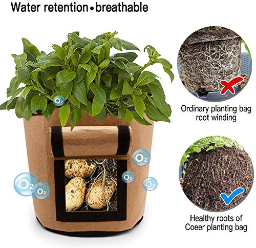 GEMGO 3 Pack Potato Grow Bag, 7 Gallon Aeration Waterproof Fabric Sweet Potato Planter, Harvest Window Vegetable Peanut Growing Box Bucket Pot for Nursery Garden (3 Pack, Black Brown Green)