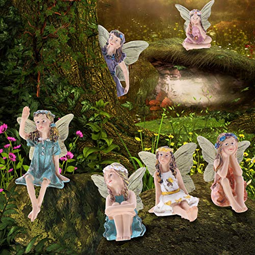 JiaUfmi 6-Pack Flower Fairy Pixie Fly Wing Miniatures Resin Flower Fairy Figures Figurines Fairy Garden Accessories Dollhouse Ornament Garden Decoration