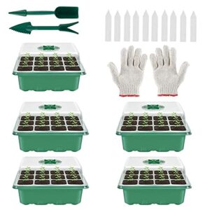 5 pack seed starting trays 12 cells insert hot house seed starter trays kit for garden large seedling tray with humidity adjustable dome and base tray seed greenhouse germination dome (5pack_green)