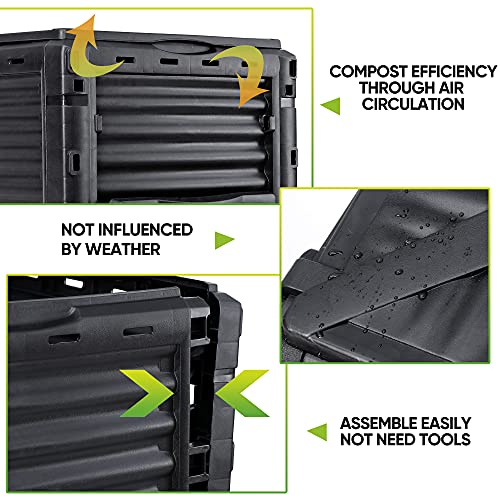 F2C Garden Compost Bin from BPA Free Material -80 Gallon(300 L) Large Compost Bin Aerating Outdoor Compost Box Easy Assembling, Lightweight, Fast Creation of Fertile Soil, Black