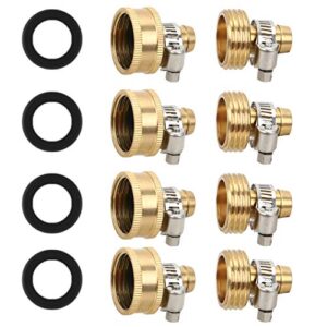 styddi garden hose repair kit, solid brass water hose mender female and male hose connector with clamps, fit standard 1/2″ rubber garden hose, 4 set