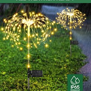 E-Kong Outdoor Solar Garden Lights 4 Pack, Upgraded 125 LEDs Outdoor Lights for Patio, Solar Fireworks Light with 2 Modes, IP65 Waterproof, Solar Pathway Lights for Yard, Garden, Walkway (Warm White)