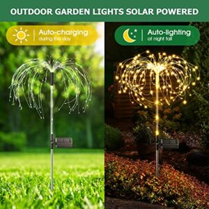 E-Kong Outdoor Solar Garden Lights 4 Pack, Upgraded 125 LEDs Outdoor Lights for Patio, Solar Fireworks Light with 2 Modes, IP65 Waterproof, Solar Pathway Lights for Yard, Garden, Walkway (Warm White)