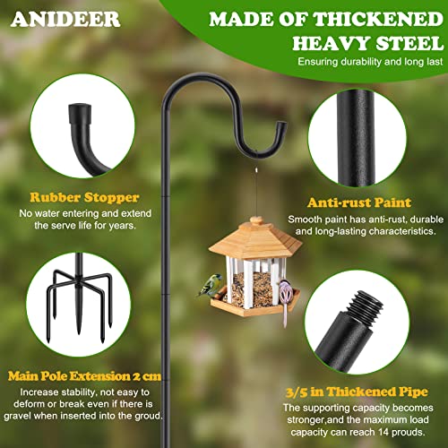 Outdoor Shepherds Hook with 5 Prong Bases, Black, 2 Packs, 48 inches Tall, Garden Hanging Stake for Bird Feeder, Solar Light, Plant Hanger, Wedding Decor, Metal Hanger Hooks