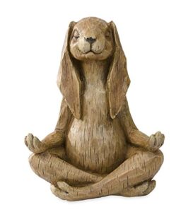 wind & weather indoor/outdoor long-eared rabbit garden statue in cross-legged meditating yoga pose cast in resin designed to look like hand-carved wood, 11½”l x 7″ w x 14¼”h
