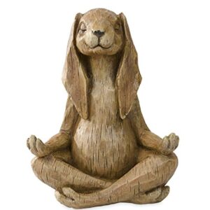 Wind & Weather Indoor/Outdoor Long-Eared Rabbit Garden Statue in Cross-Legged Meditating Yoga Pose Cast in Resin Designed to Look Like Hand-Carved Wood, 11½"L x 7" W x 14¼"H