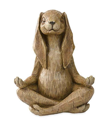 Wind & Weather Indoor/Outdoor Long-Eared Rabbit Garden Statue in Cross-Legged Meditating Yoga Pose Cast in Resin Designed to Look Like Hand-Carved Wood, 11½"L x 7" W x 14¼"H